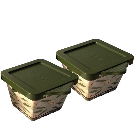Temptations Old World Green 10 oz Ramekins Set of 2 with Lids 3 3/4" - Picture 1 of 9